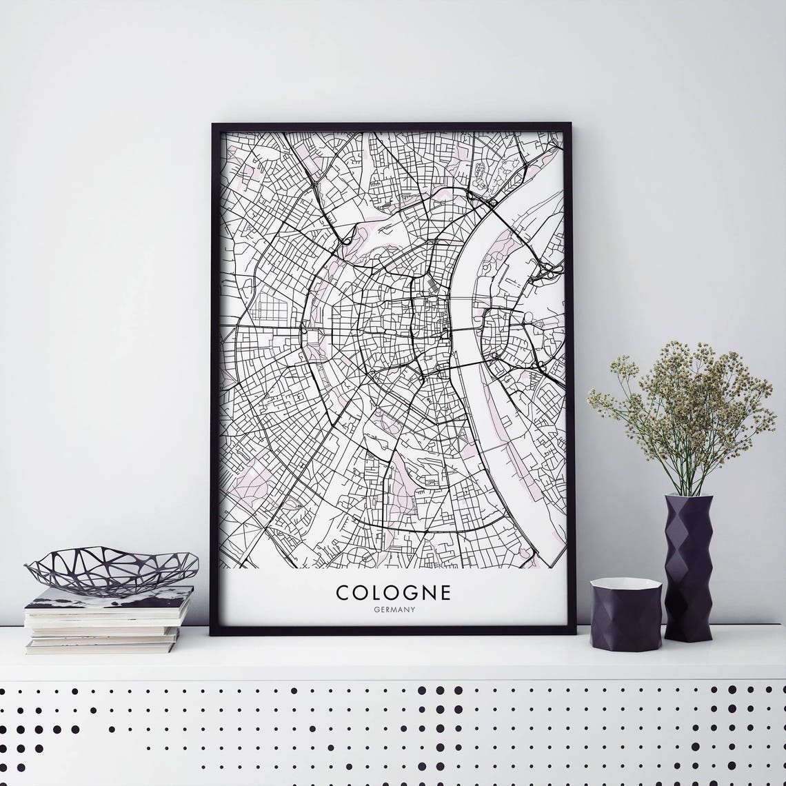Cologne Germany City Map Black Line Art Poster for Modern Decor