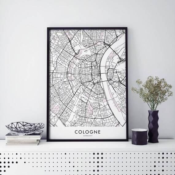 Cologne Germany City Map Black Line Art Poster for Modern Decor