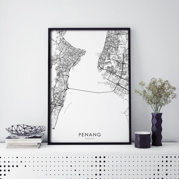 Penang Malaysia Black And White City Street Map Modern Poster