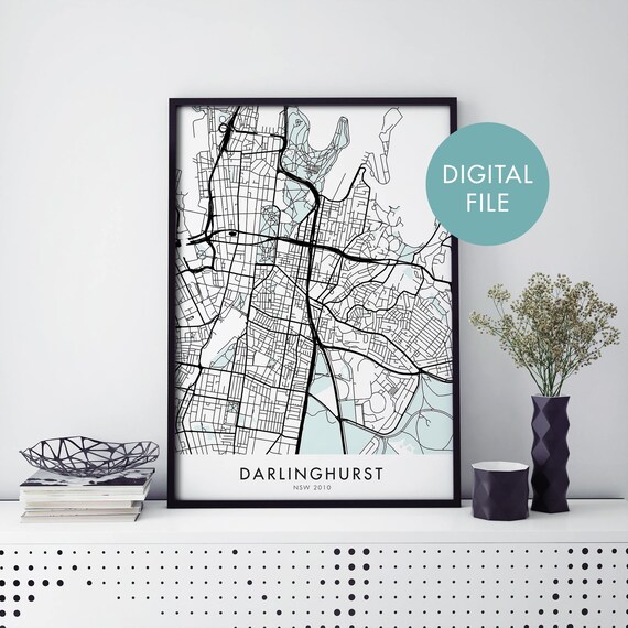 Darlinghurst Sydney Minimalist City Street Map Modern Wall Art
