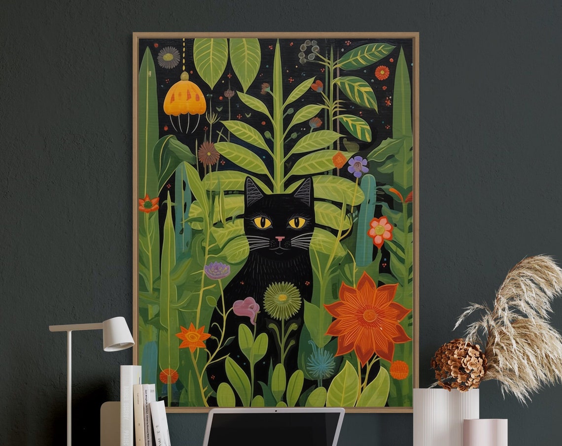 Botanical Cat Contemporary Travel Poster