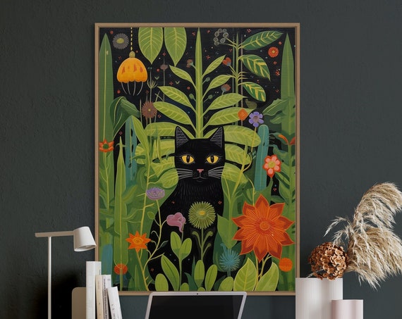 Botanical Cat Contemporary Travel Poster