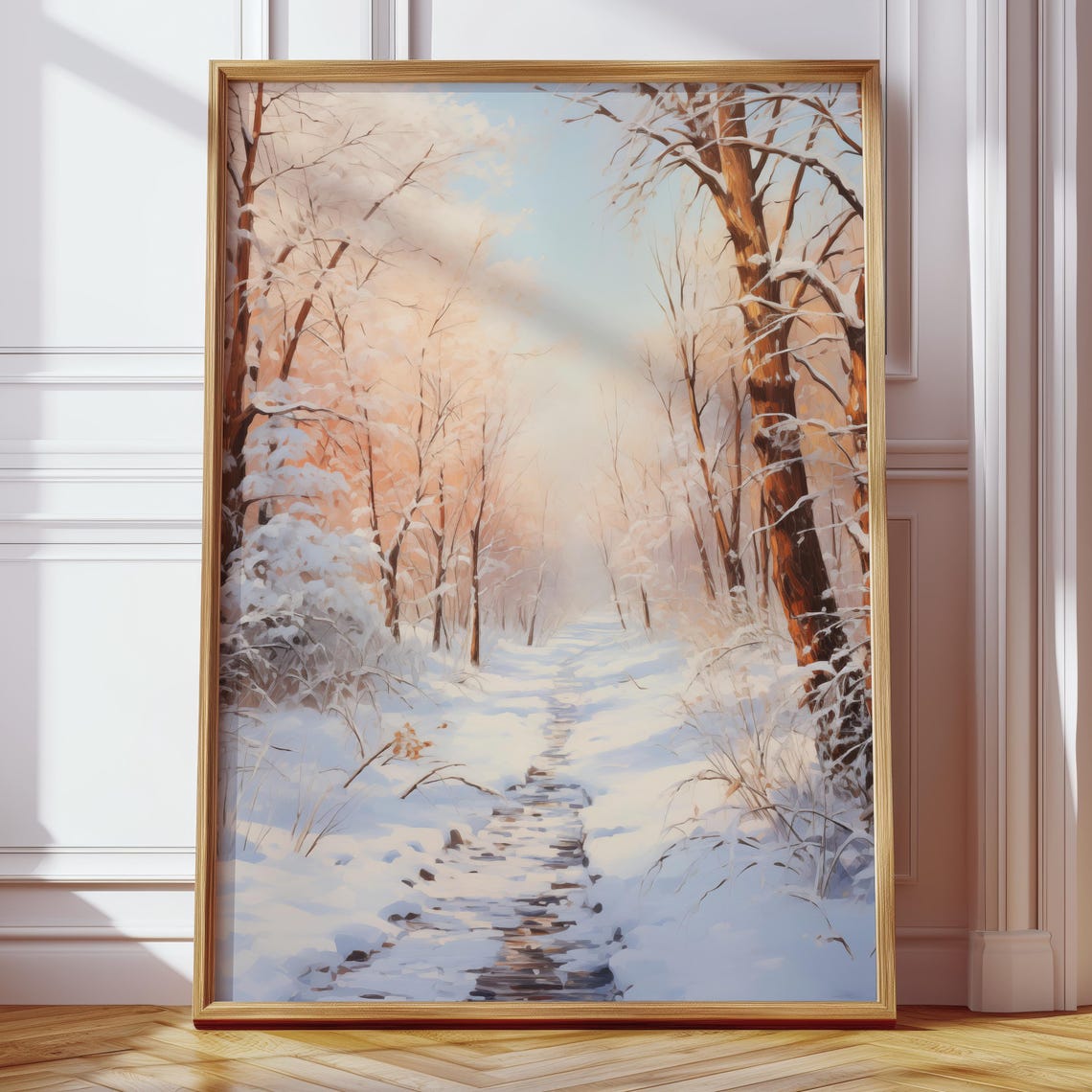 Snowy Forest Path at Sunrise Winter Woodland Landscape Poster - Image 4