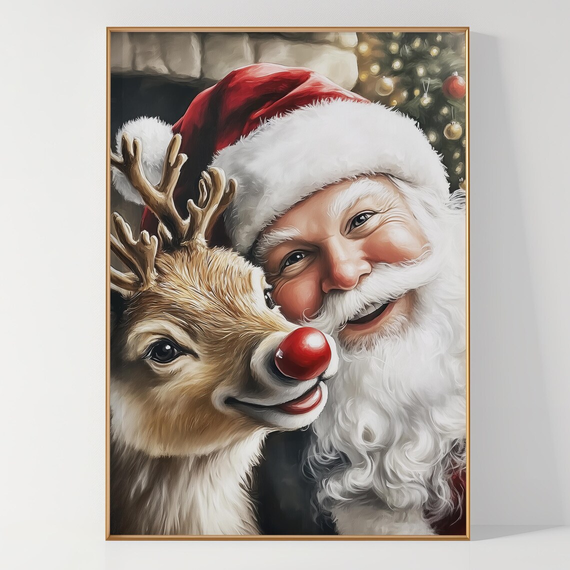 Santa Claus and Rudolph the Red Nosed Reindeer Smiling Poster