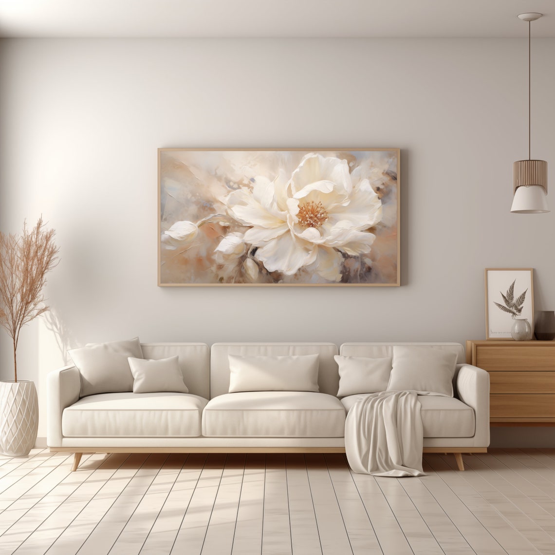 White Peony Blossom Soft Floral Oil Painting 4K Frame TV Art Poster - Image 3