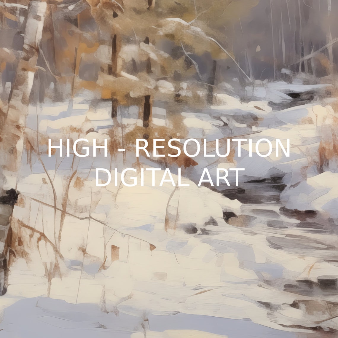 Birch Trees in a Snowy Forest by a Winter Stream Painting Poster - Image 3