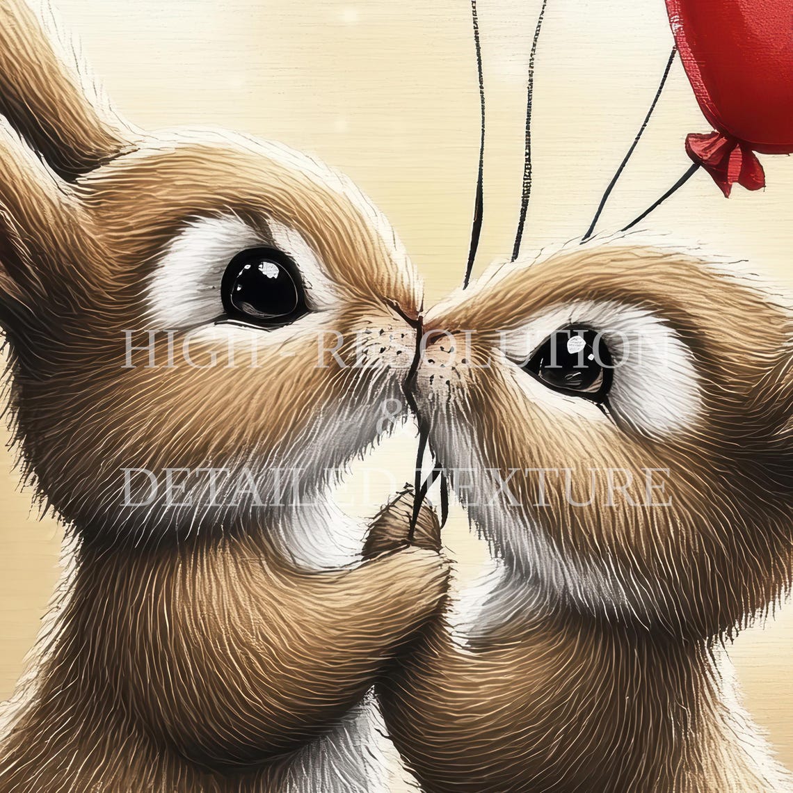 Two Bunnies Kissing with Red Heart Balloons Winter Love Poster - Image 2