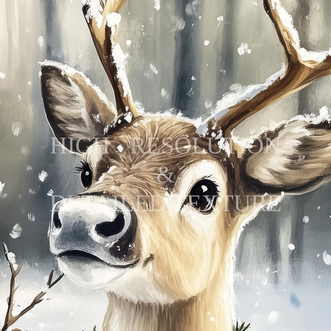Snowman and Reindeer Friends in Snowy Forest Christmas Art Poster - Image 3