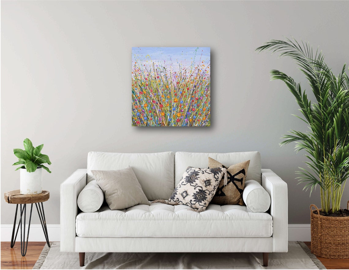 Colorful Wildflower Field Multicolor Bloom Meadow Impasto Art Print - Image 2