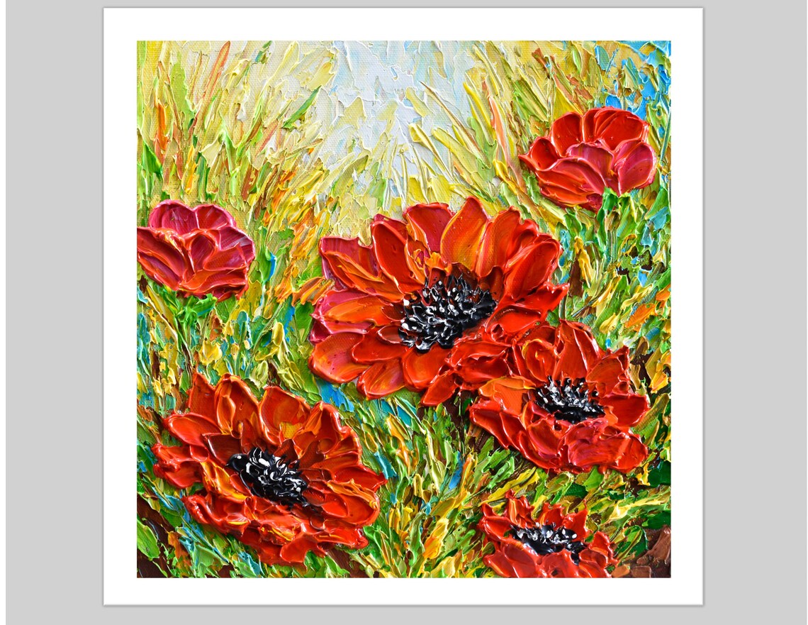 Poppy Impasto Flower Art Print, Botanical Wall Decor