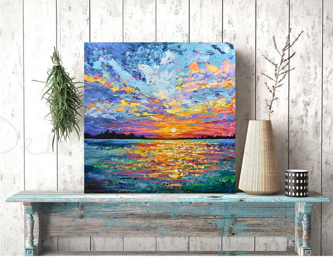 Colorful Sunset Seascape, Impressionist Ocean Art Print - Image 2