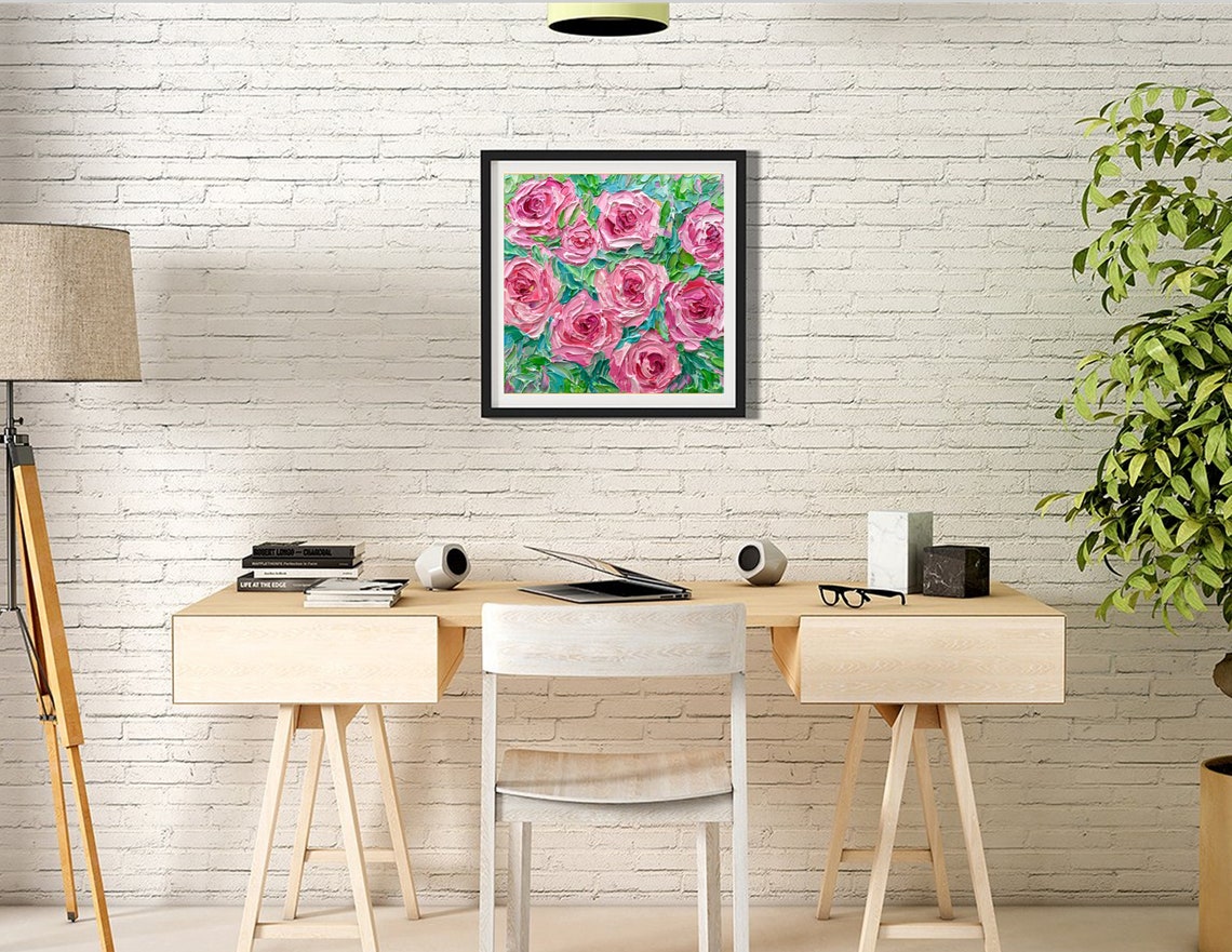 Pink Roses Impasto Painting Rose Bouquet Flowers Wall Art Gift Poster - Image 2