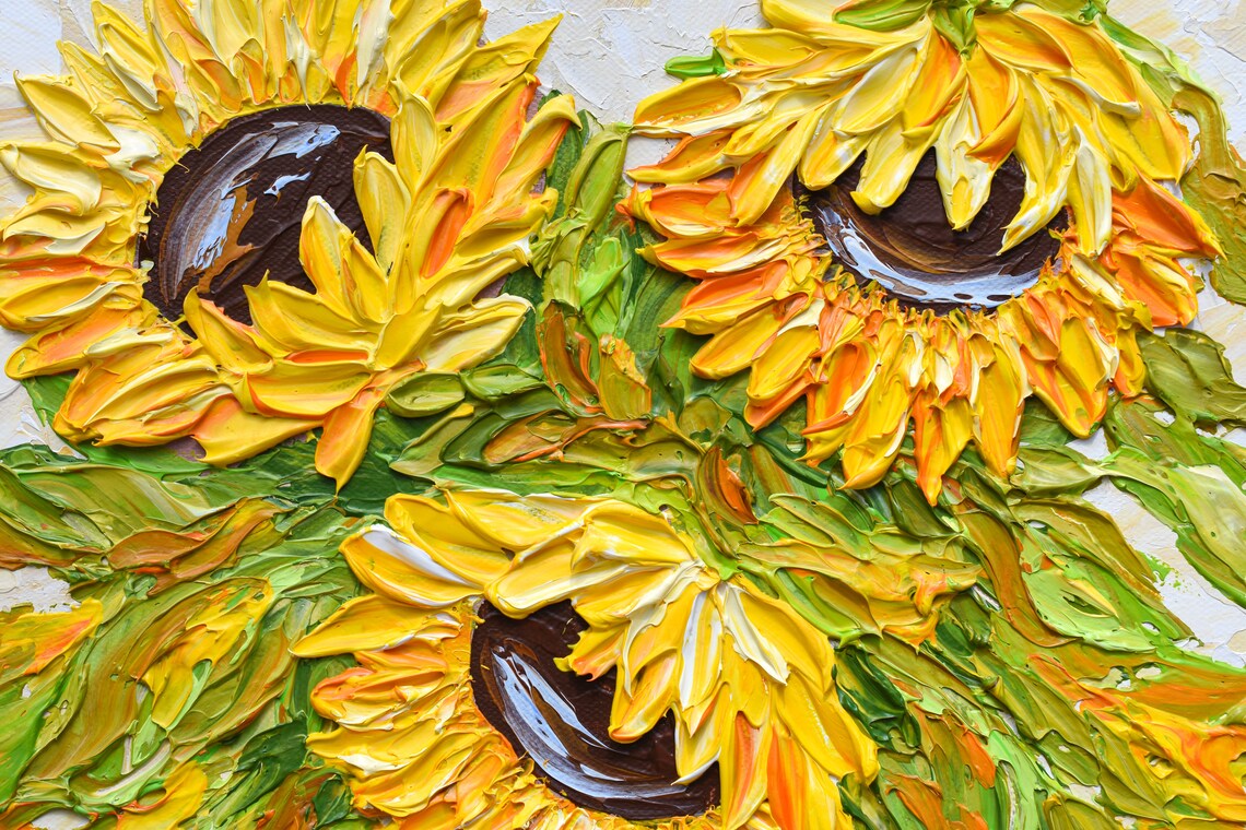 Sunflowers Painting Impasto Yellow Blooms Textured Floral Art Poster - Image 2