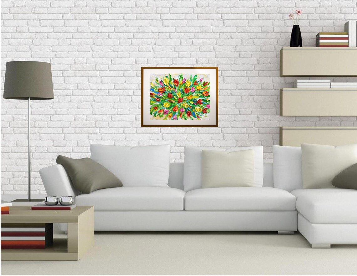 Colorful Tulips Impasto Floral Wall Art Print - Image 2