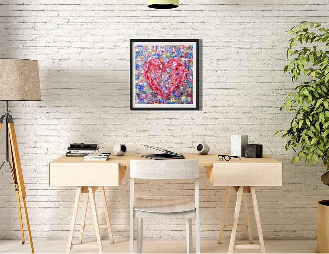 Heart Abstract Art Print, Pink Blue Love Friendship - Image 3
