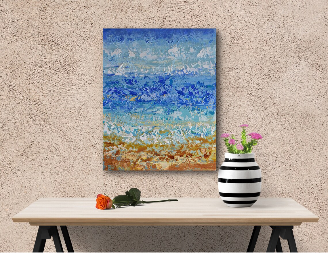 Abstract Beach Painting, Palette Knife Ocean Art - Image 2
