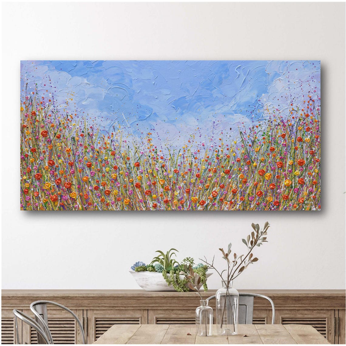 Colorful Wildflower Field Panoramic Blue Sky Summer Meadow Poster