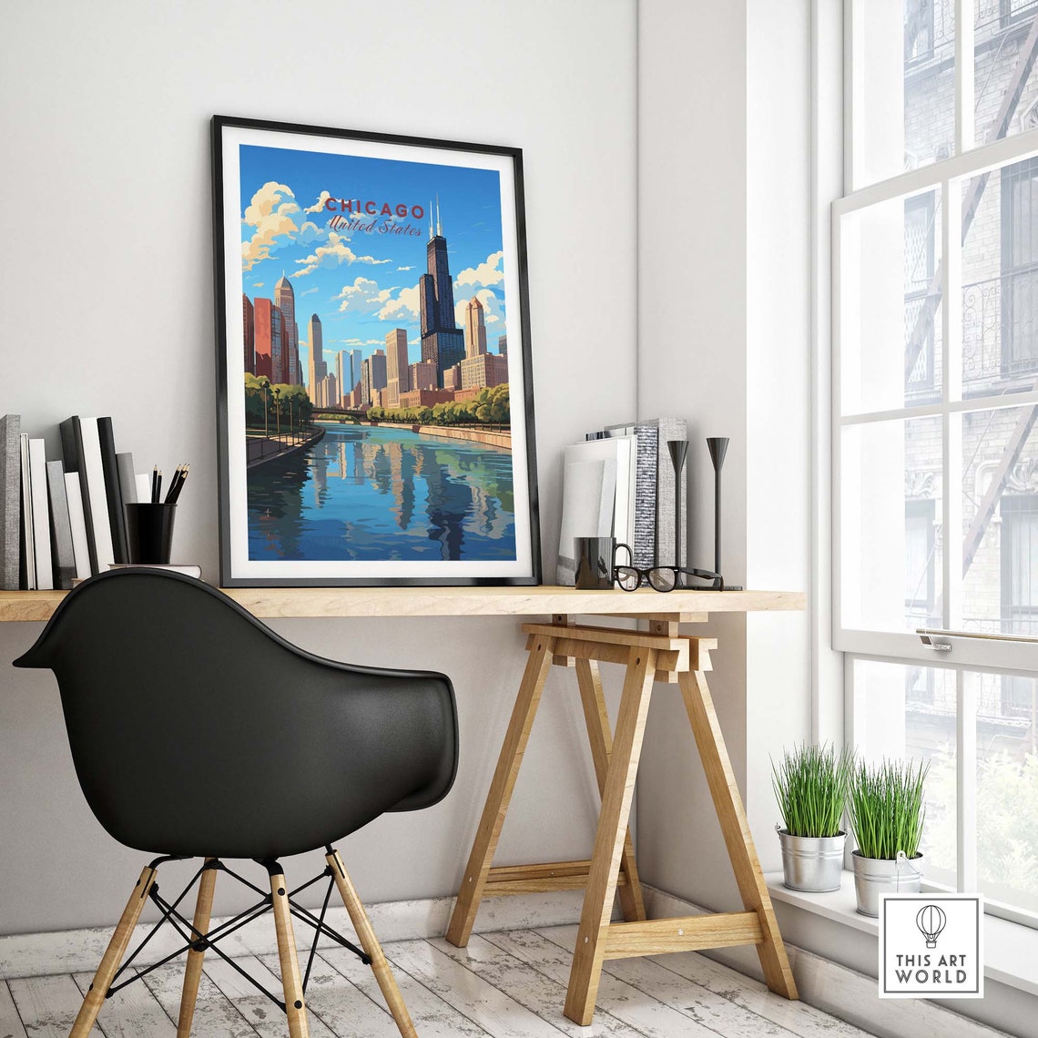 Blue Chicago United States Skyline River Willis Tower Art Poster - Image 4