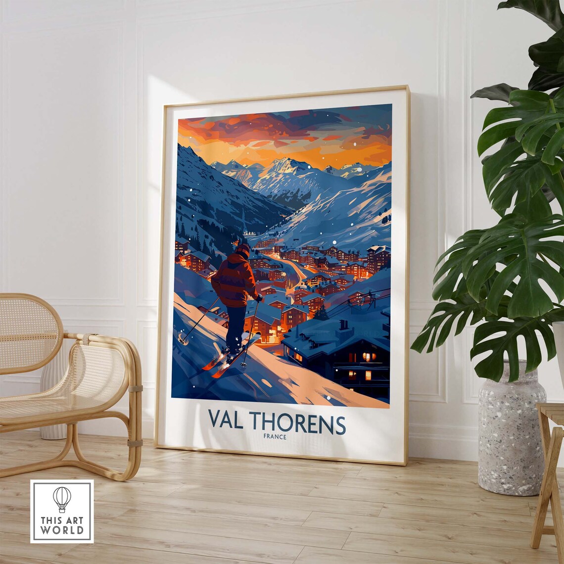 Val Thorens France Night Ski Village Lights Starry Sky Art Poster - Image 3