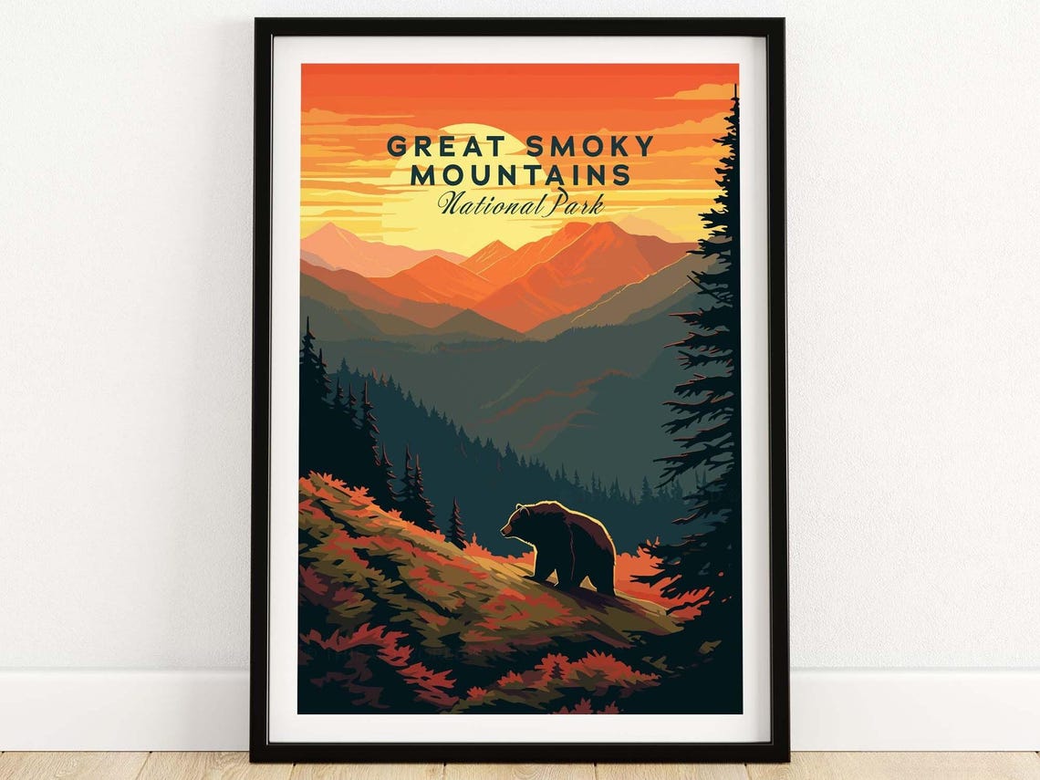 Great Smoky Mountains National Park Bear Sunset Peaks Poster