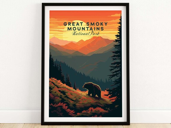 Great Smoky Mountains National Park Bear Sunset Peaks Poster