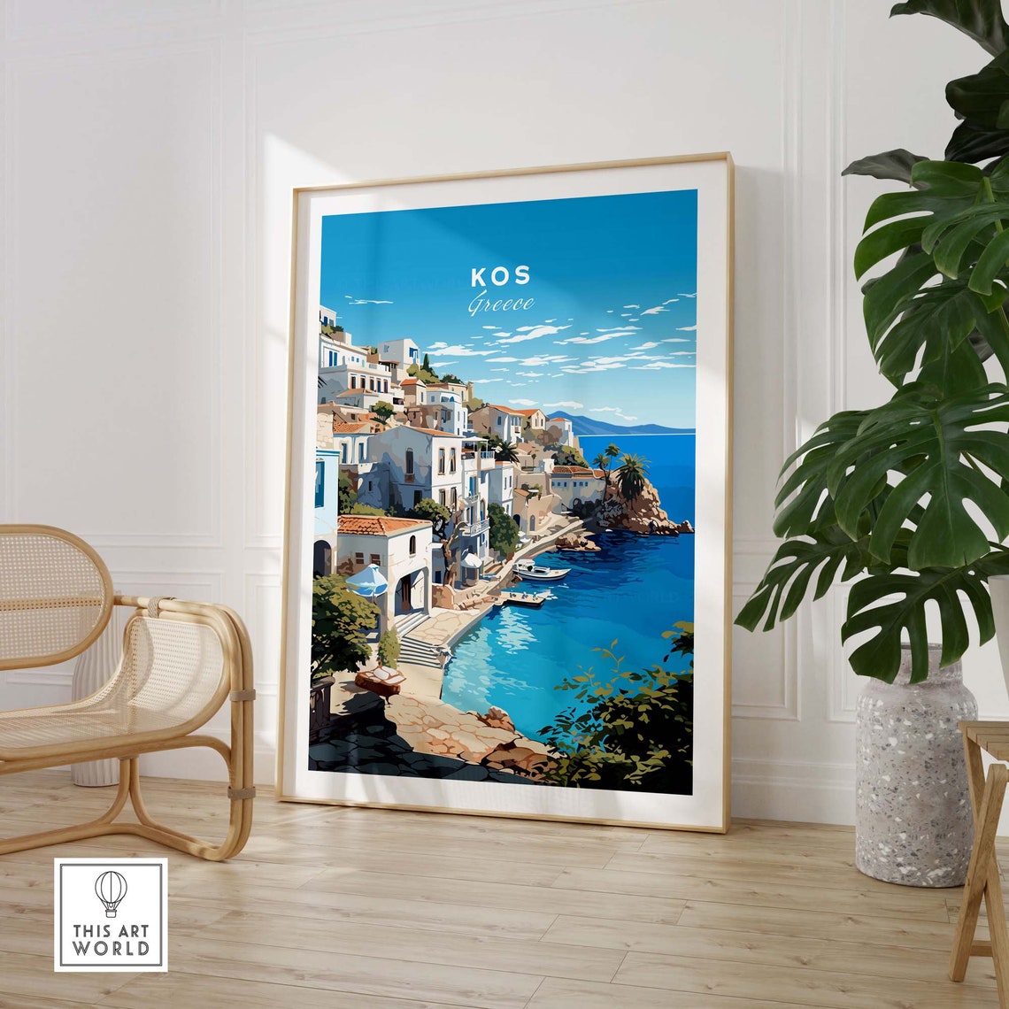 Kos Greece Blue Sky White Village Hillside Beach Travel Poster - Image 3