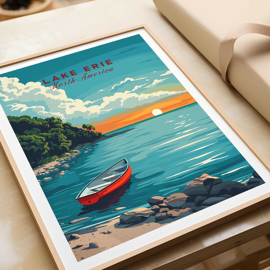 Lake Erie Travel Poster, Great Lakes Wall Art Print