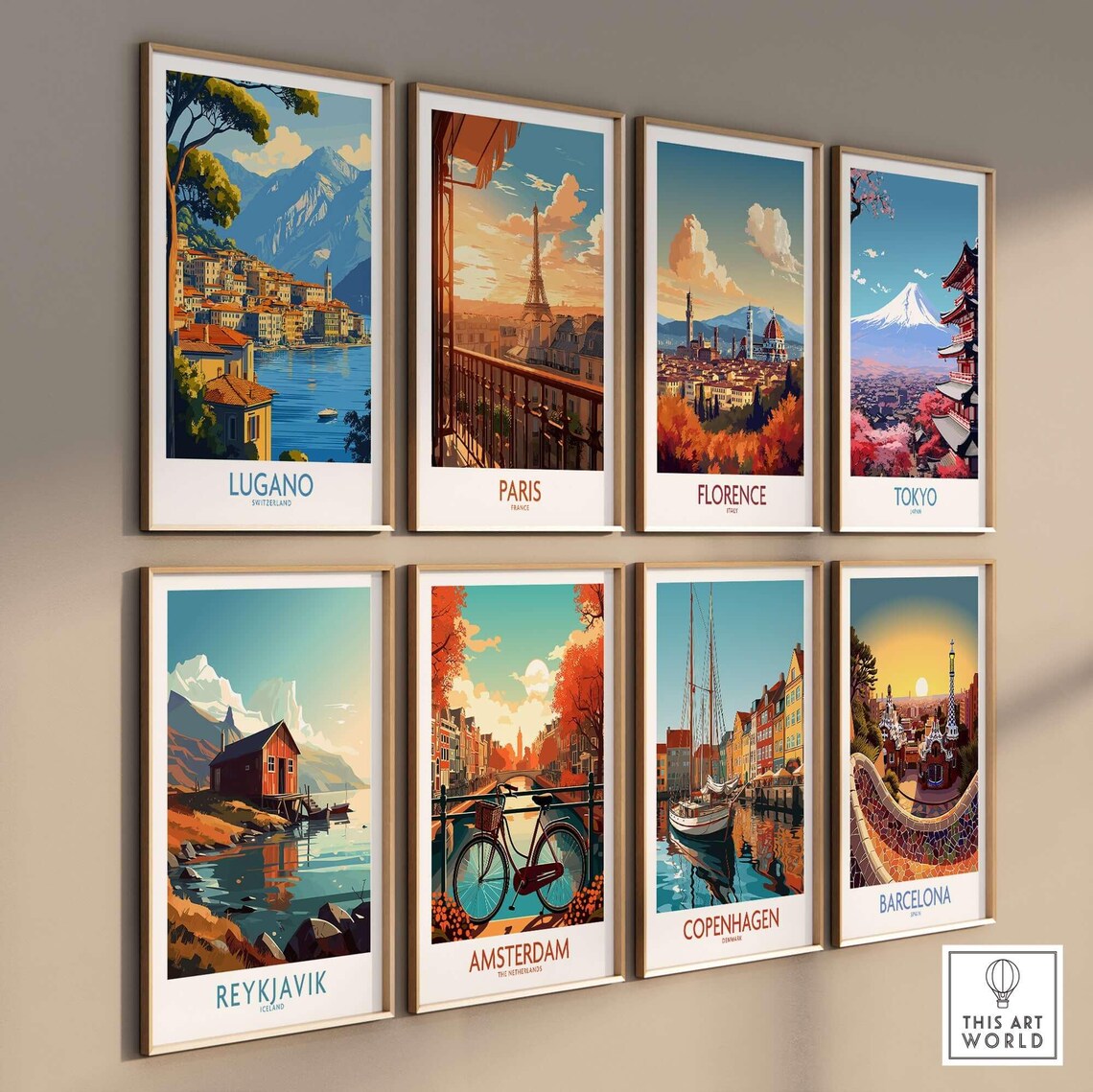 Lugano Switzerland Lakeside Town Mountain View Vintage Travel Poster - Image 3