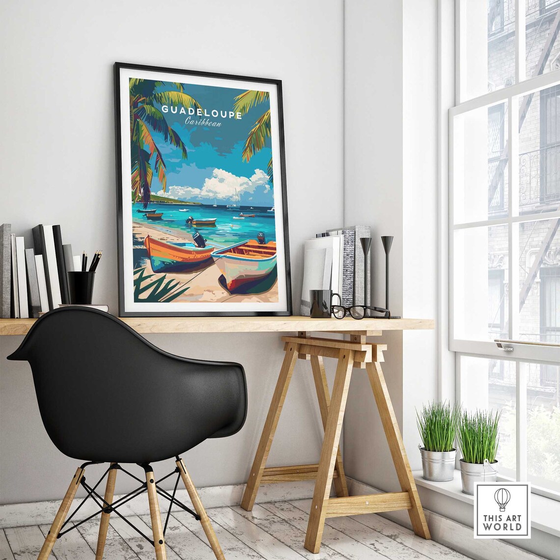 Guadeloupe Caribbean Fishing Boats Beach Vintage Travel Poster - Image 4