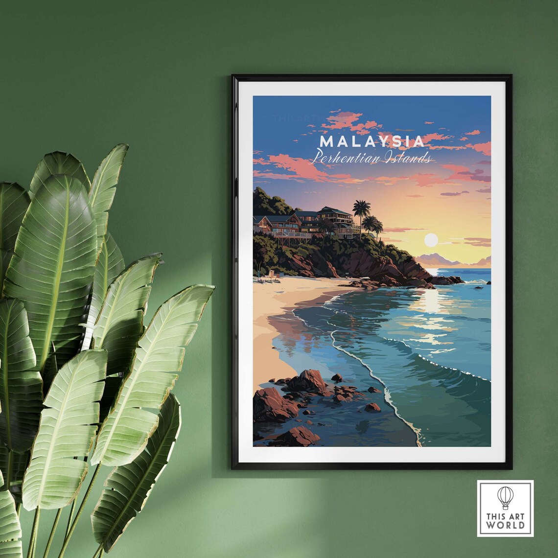 Perhentian Islands Malaysia Beach Sunset Vintage Travel Poster - Image 2