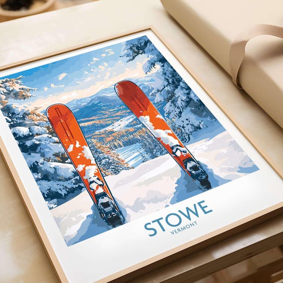 Stowe Vermont Landscape, Winter Sport Travel Poster