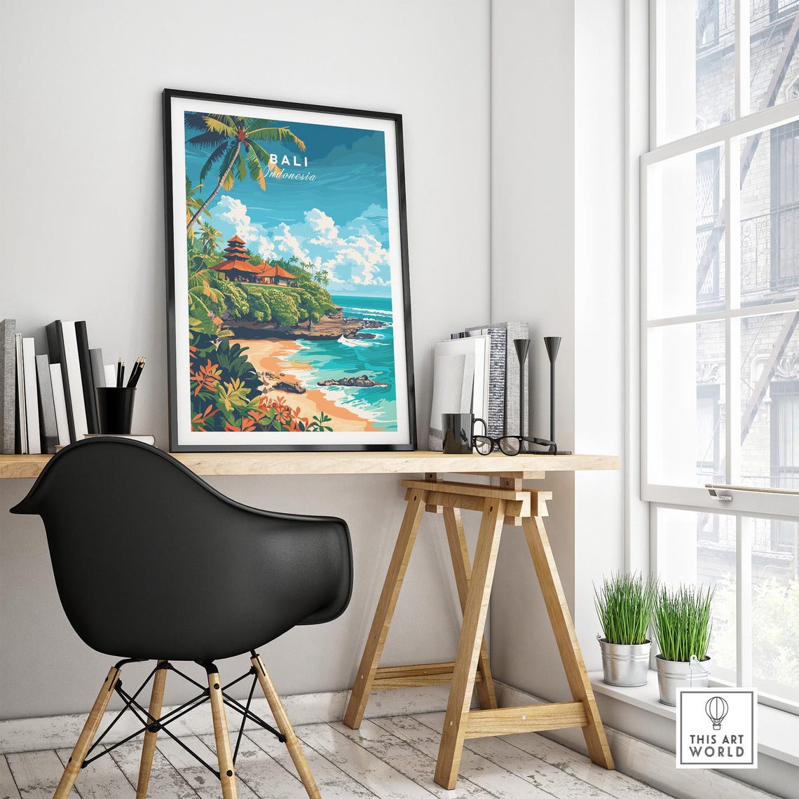 Bali Indonesia Cliff Temple Palm Beach Tropical Sunset Poster - Image 4