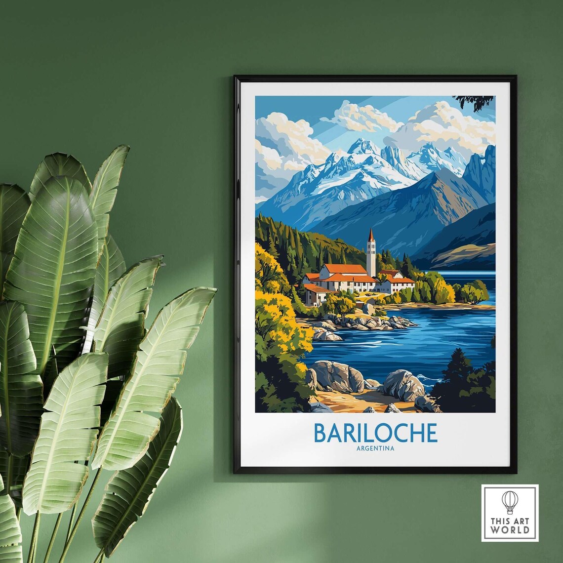 Bariloche Argentina Lakeside Church Mountain Shore Travel Poster - Image 2