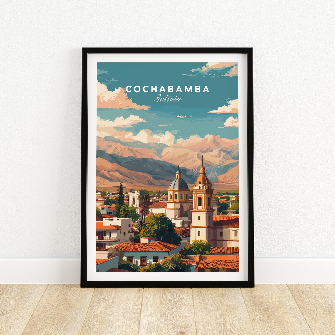 Cochabamba Bolivia Cityscape and Andes Mountains Travel Poster