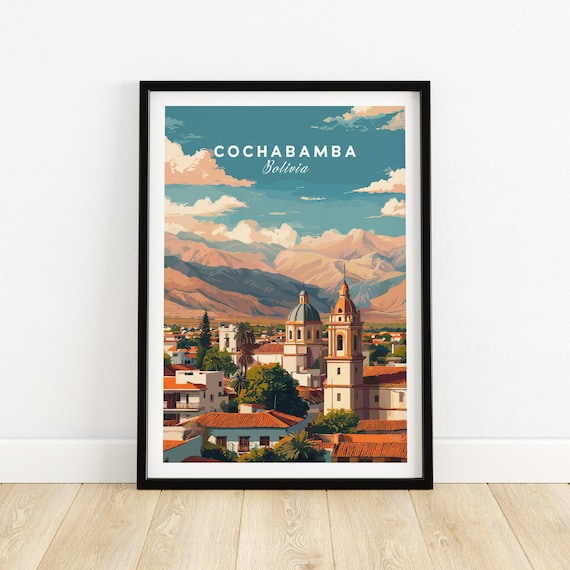 Cochabamba Bolivia Cityscape and Andes Mountains Travel Poster