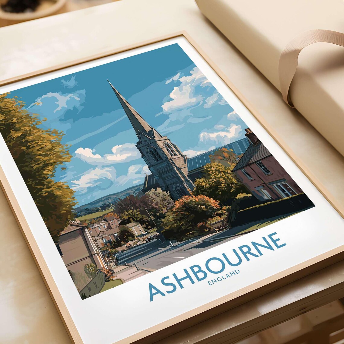 Ashbourne England Church Spire Historic Village Travel Art Print