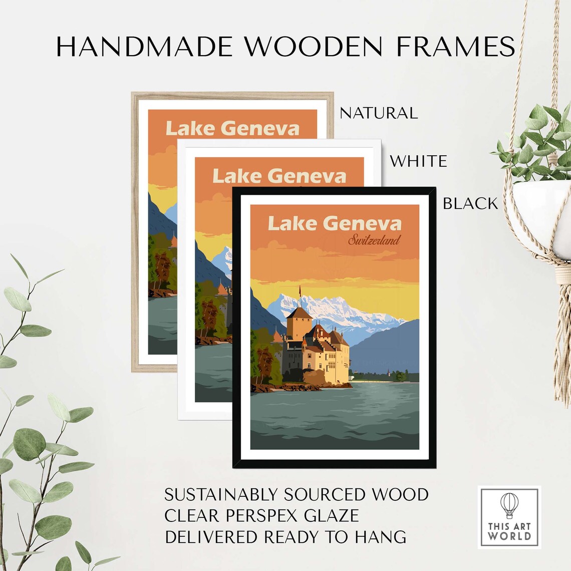Lake Geneva Travel Poster, Swiss Lake Artwork - Image 2