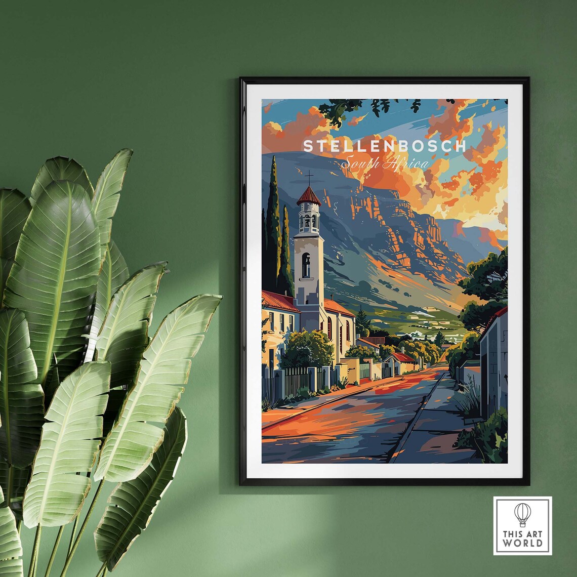 Stellenbosch South Africa Church Street Mountain Sunset Art Poster - Image 2