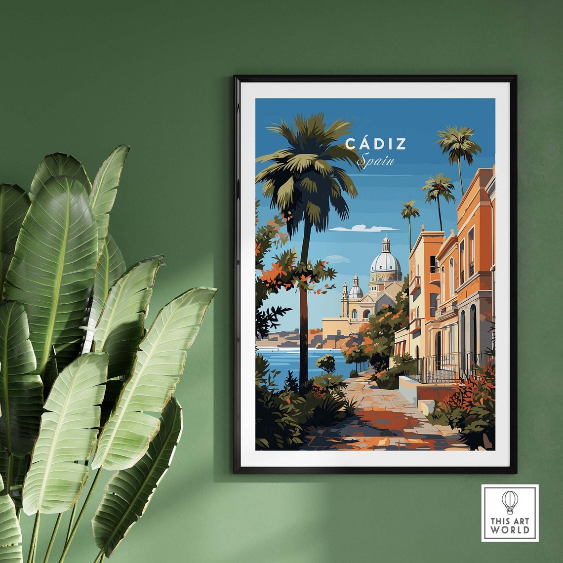Cadiz Spain Palm Lined Cathedral Seaside Promenade Travel Poster - Image 2