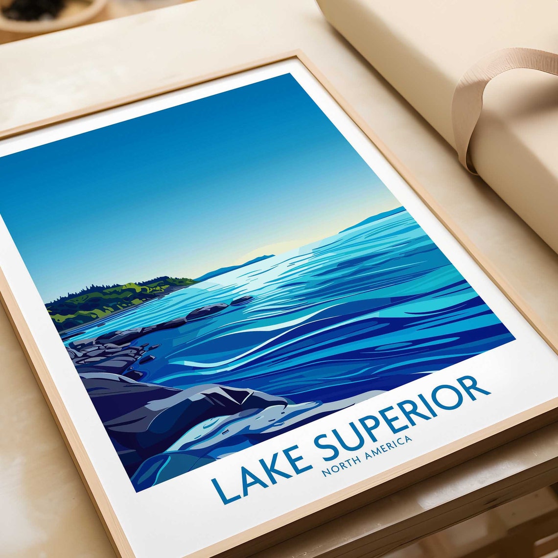 Lake Superior North America Rocky Shoreline Deep Blue Waves Poster