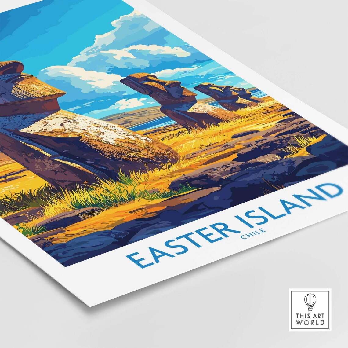 Easter Island Chile Moai Statues Golden Grassland Travel Poster - Image 4