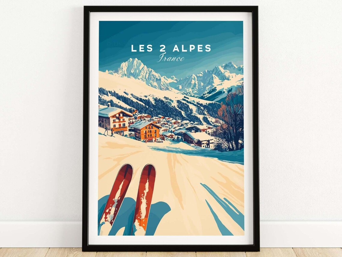 Ski Wall Art Les 2 Alpes Lodge Print Home Decor Room Family Gift France Lovers Poster Winter Sports