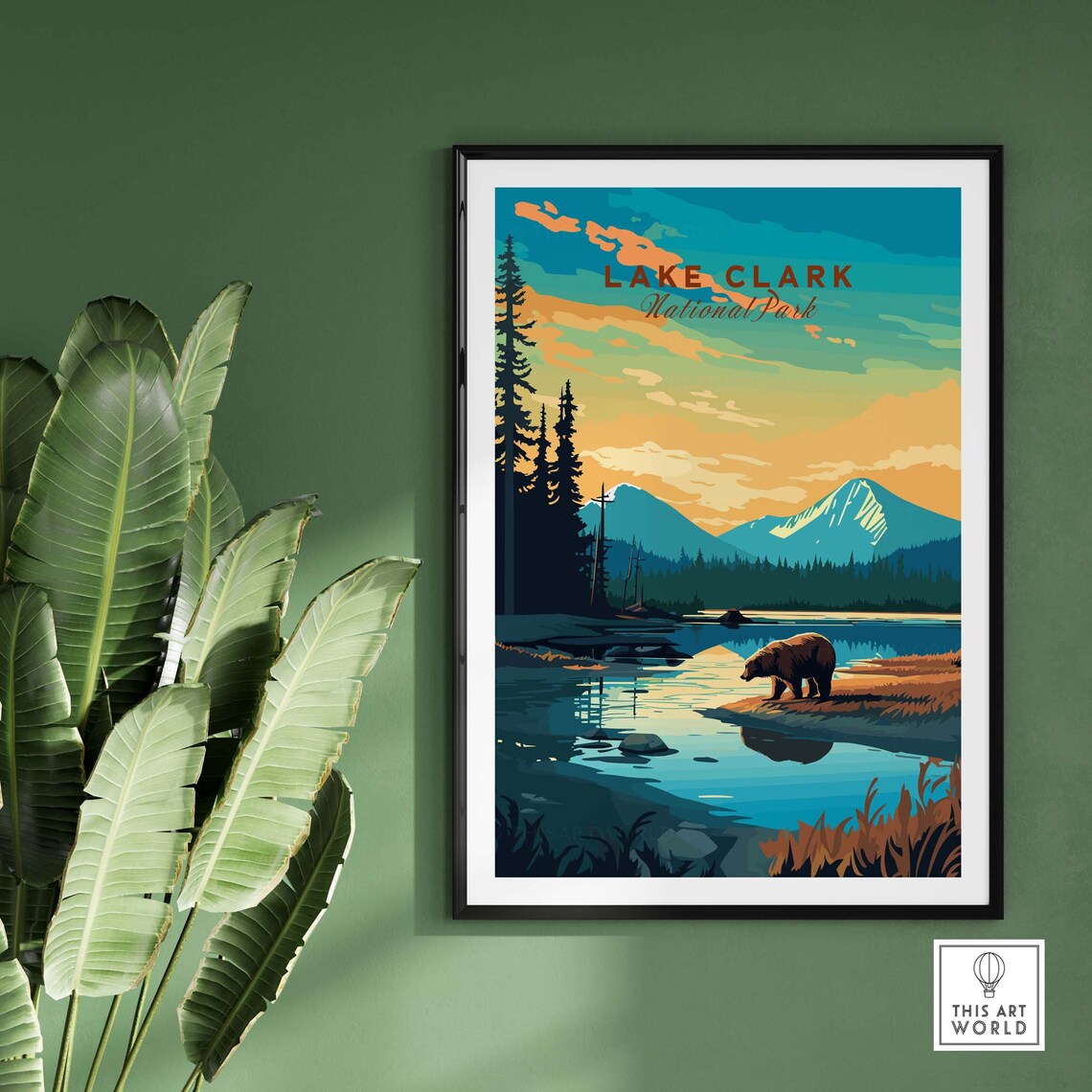 Lake Clark National Park Alaska Bear Lakeside Illustration Travel Poster - Image 2