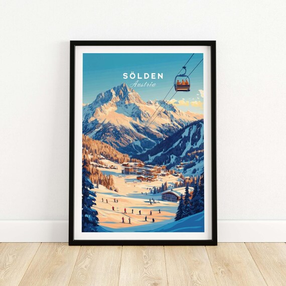 Sölden Austria Vintage Ski Resort Chairlift Mountain View Poster