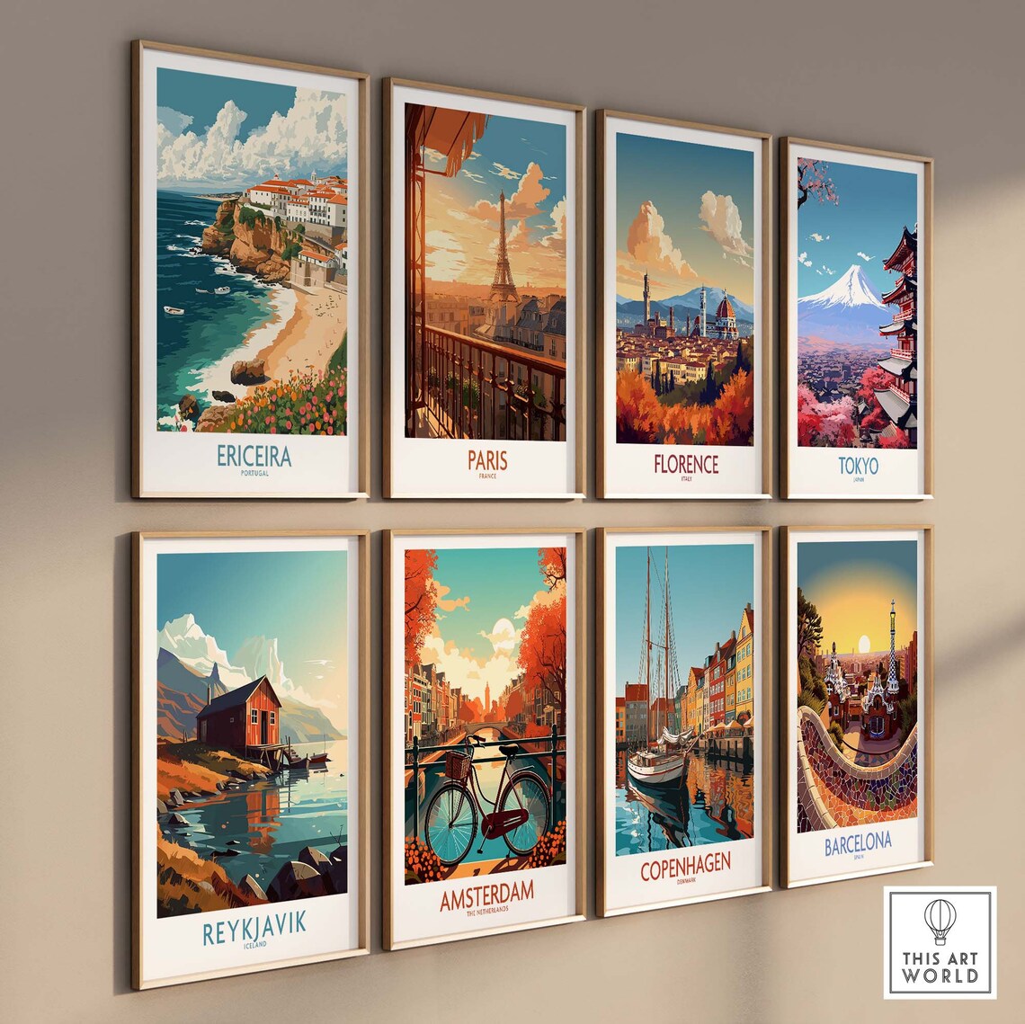 Ericeira Portugal Cliff Beach Red Roof Village Travel Poster - Image 3