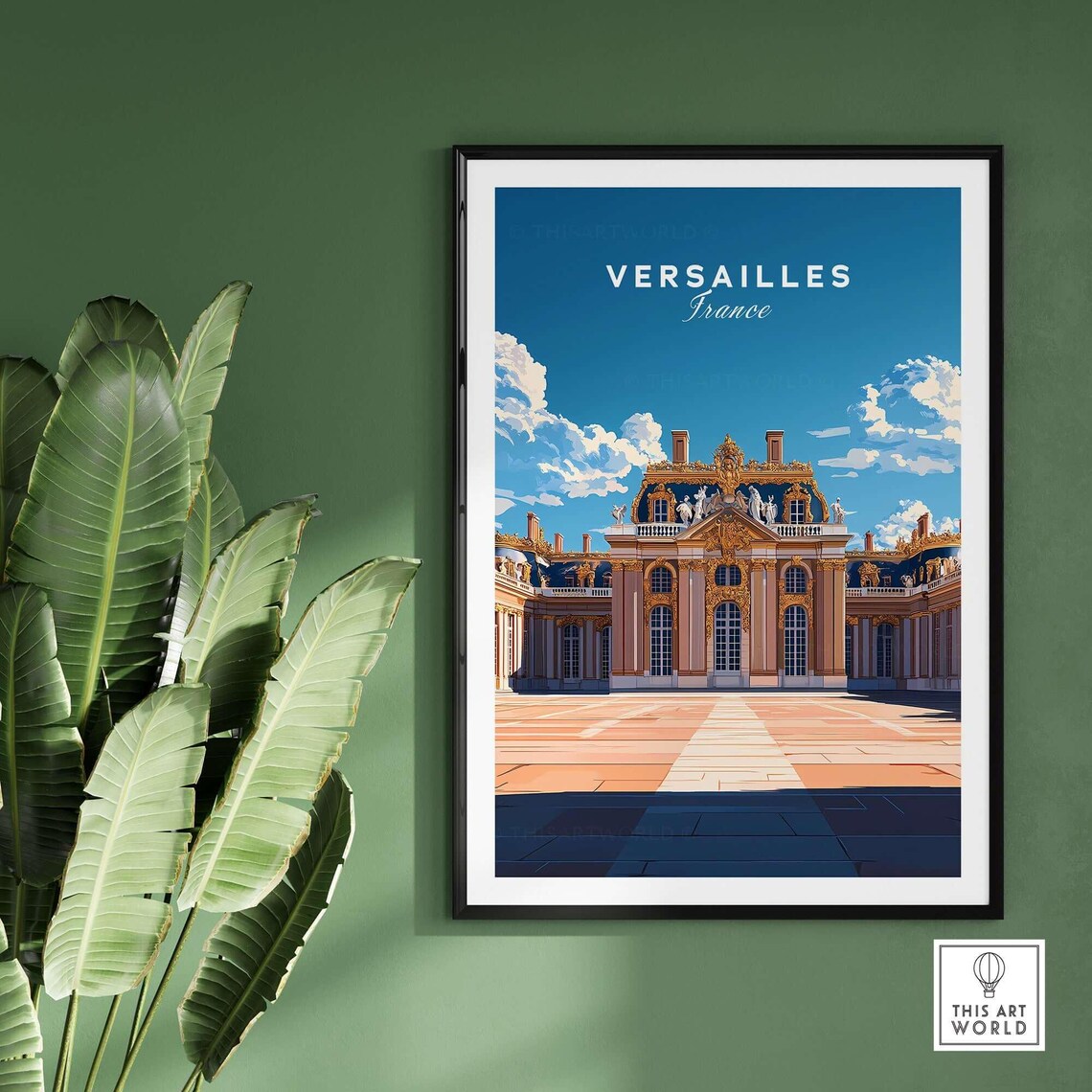 Versailles France Grand Palace Courtyard Bright Blue Sky Travel Poster - Image 2