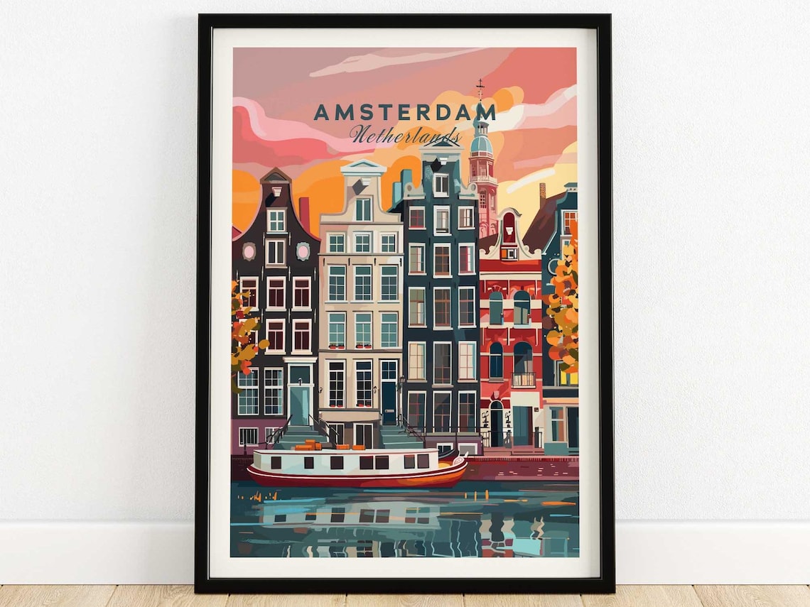 Amsterdam Dutch City Artwork, Travel Poster