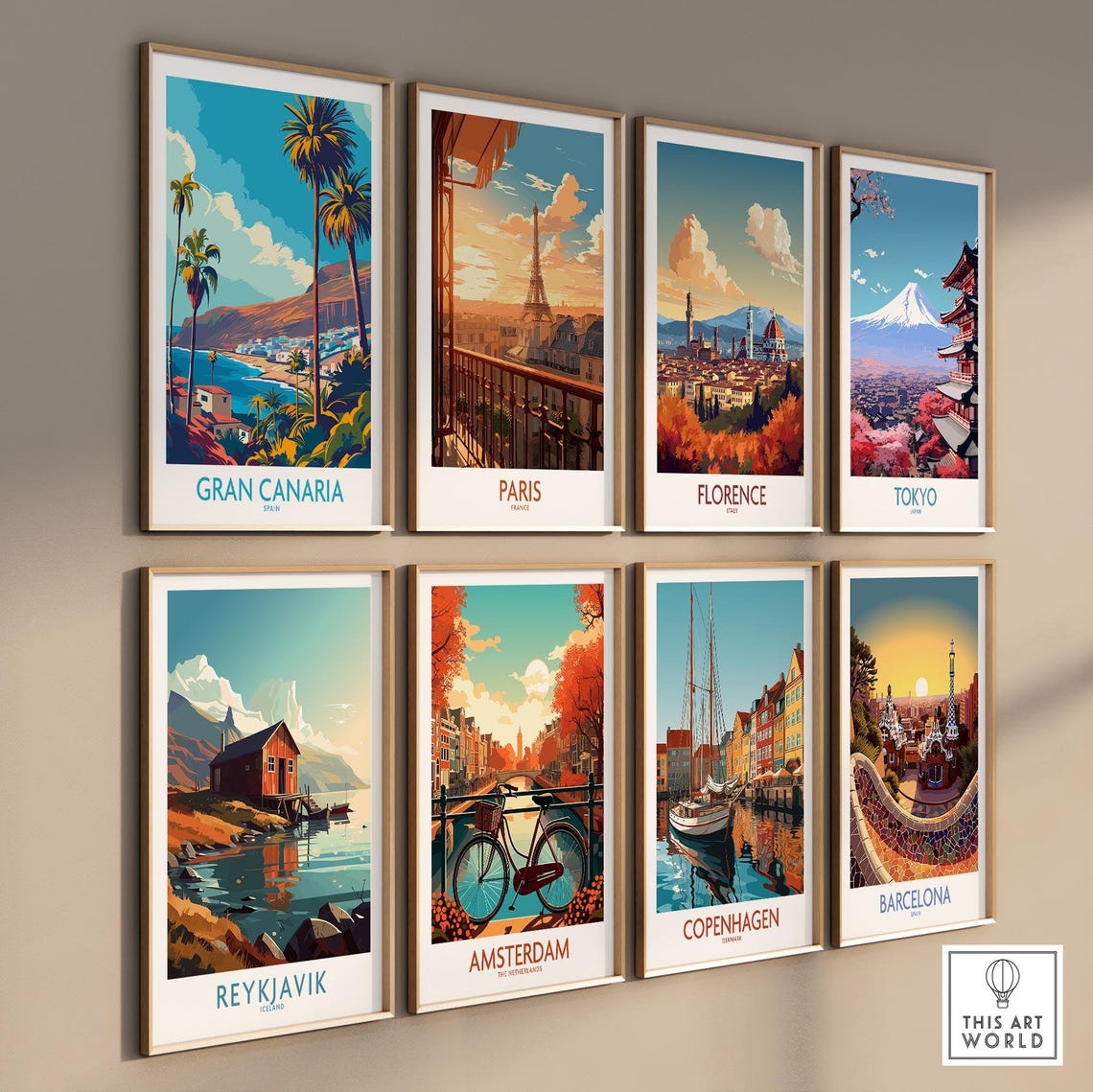 Gran Canaria Spain Seaside Town Palms Mountain Coast Art Poster - Image 3