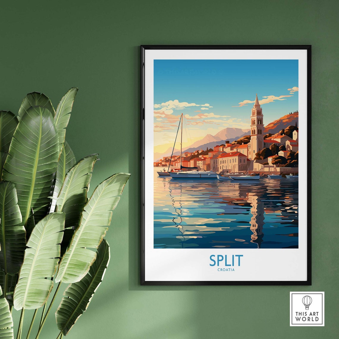 Split Croatia Harbor Sailboats Bell Tower Sunset Travel Poster - Image 2