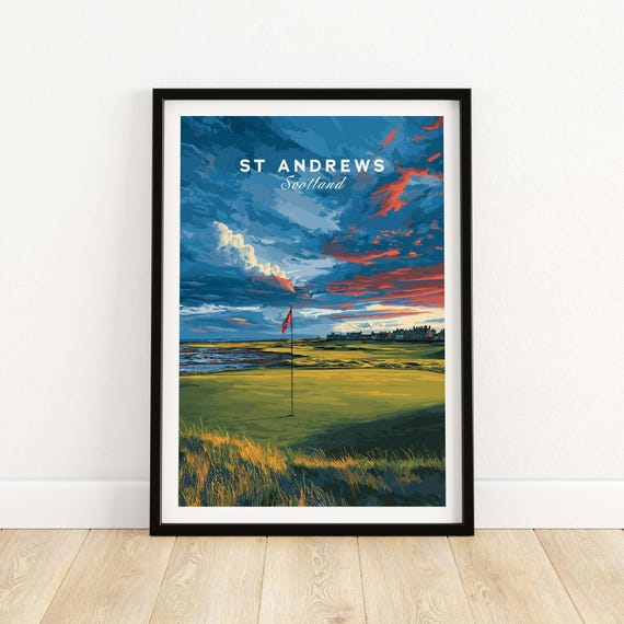 St Andrews Old Course Print Famous Scotland Golf Poster Vintage Style Wall Art For Lovers And Sports Fans